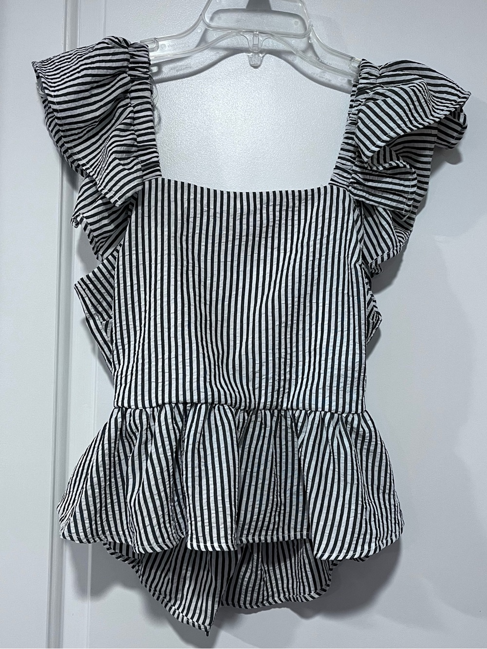 Lily Star Black & White Striped Ruffle Peplum Top